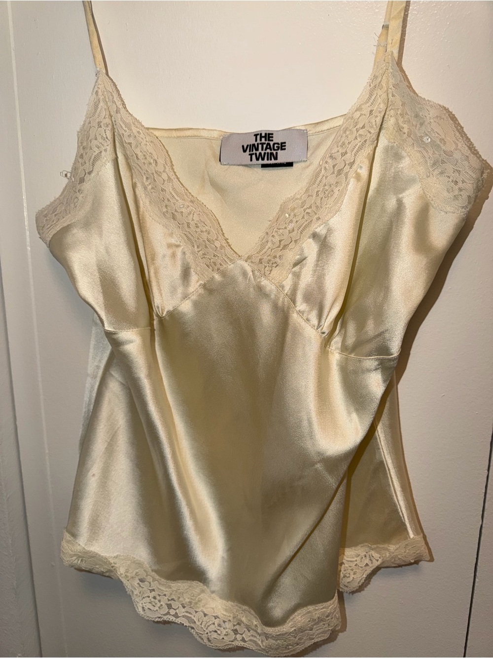 Vanity Satin Chemise Slip in Ivory Cream with Lace Trim